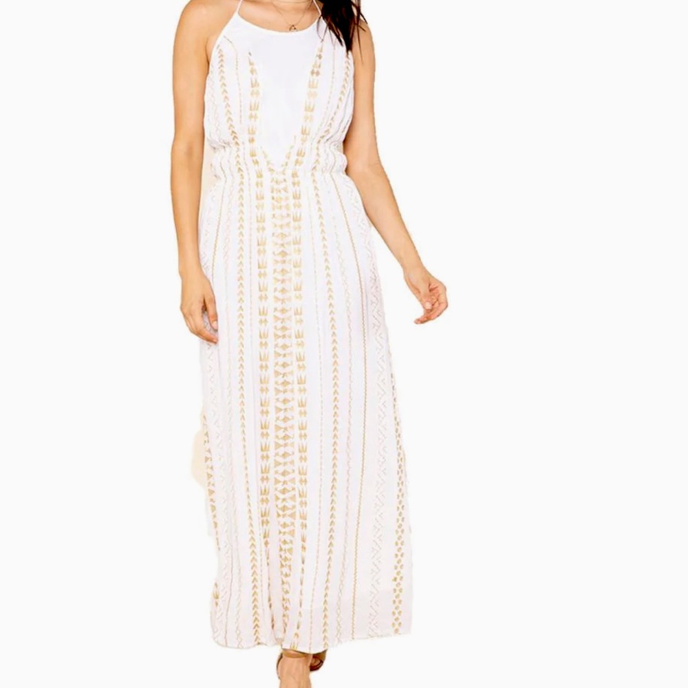 NWT RAGA Zaylee Halter Dress Size Small Gold and White Perfect for summer